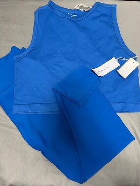 Pure Navy Electric Blue Crop Tank and Leggings Set